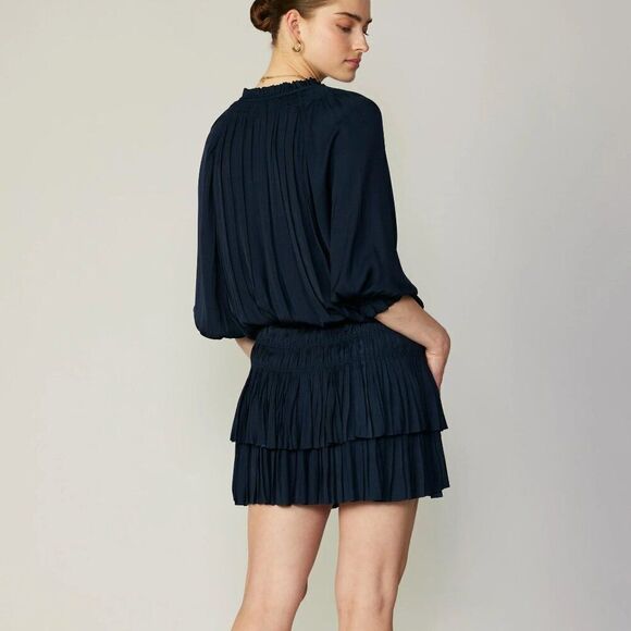 Current Air Aurelie Navy Pleated Mini Dress sz S - Picture 2 of 13